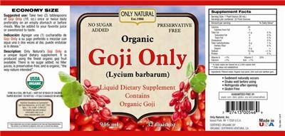 Photo of the Only Natural Goji Only label