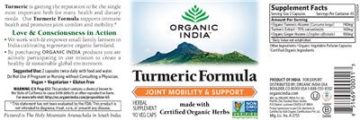 Photo of the Organic India Turmeric Formula label