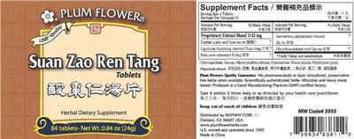 Photo of the Plum Flower Suan Zao Ren Tang Tablets label