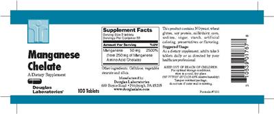 Photo of the Douglas Laboratories Manganese Chelate label