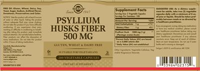 Product label for Psyllium Husks Fiber 500 mg