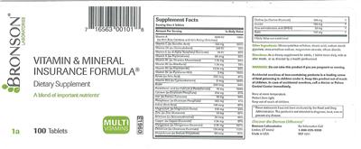 Photo of the Bronson Laboratories Vitamin & Mineral Insurance Formula label