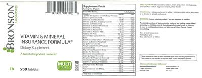Photo of the Bronson Laboratories Vitamin & Mineral Insurance Formula label