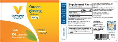 Photo of the The Vitamin Shoppe Korean Ginseng 648 mg label