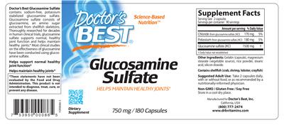 Photo of the Doctor's Best Glucosamine Sulfate 750 mg label
