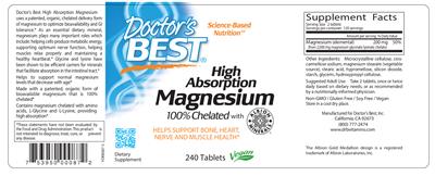 Photo of the Doctor's Best High Absorption Magnesium label