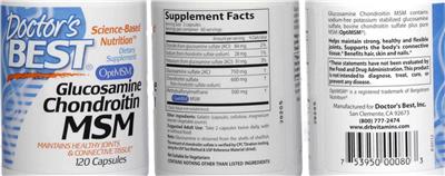 Photo of the Doctor's Best Glucosamine Chondroitin MSM label