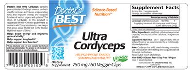 Photo of the Doctor's Best Ultra Cordyceps 750 mg label