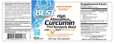 Photo of the Doctor's Best High Absorption Curcumin 500 mg label