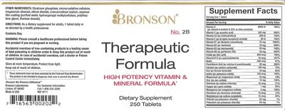 Photo of the Bronson Therapeutic Formula High Potency Vitamin & Mineral Formula label
