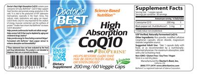 Photo of the Doctor's Best High Absorption CoQ10 With BioPerine 200 mg label