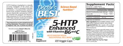 Photo of the Doctor's Best 5-HTP Enhanced With Vitamins B6 And C label