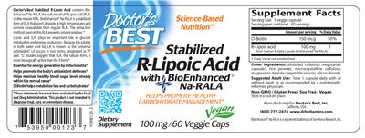 Photo of the Doctor's Best Stabilized R-Lipoic Acid 100 mg label