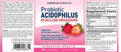 Photo of the American Health Probiotic Acidophilus Natural Strawberry Flavor label