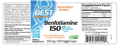 Photo of the Doctor's Best Benfotiamine 150 mg label