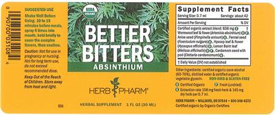 Photo of the Herb Pharm Better Bitters Absinthium label