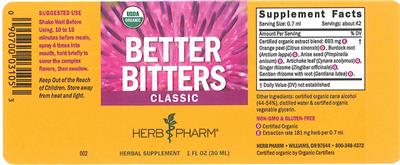 Photo of the Herb Pharm Better Bitters Classic label