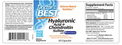 Photo of the Doctor's Best Hyaluronic Acid + Chondroitin Sulfate label