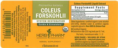 Photo of the Herb Pharm Coleus Forskohlii label