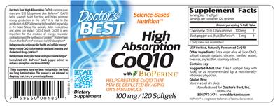 Photo of the Doctor's Best High Absorption CoQ10 100 mg label