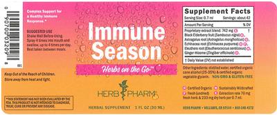 Photo of the Herb Pharm Herbs on the Go Immune Season label