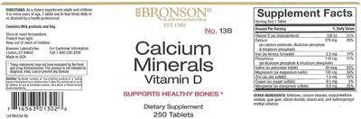 Photo of the Bronson Laboratories Calcium Minerals Vitamin D label
