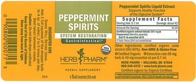 Photo of the Herb Pharm Peppermint Spirits label
