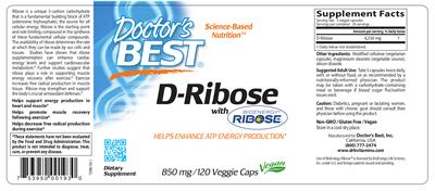 Photo of the Doctor's Best D-Ribose with BioEnergy Ribose 850 mg label