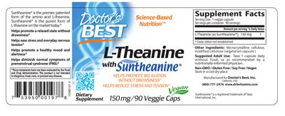 Photo of the Doctor's Best L-Theanine With Suntheanine 150 mg label