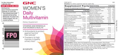 Photo of the GNC Women's Daily Multivitamin label