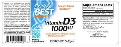Photo of the Doctor's Best Vitamin D3 1000 IU label