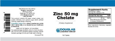 Photo of the Douglas Laboratories Zinc 50 mg Chelate label
