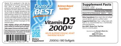 Photo of the Doctor's Best Vitamin D3 2000 IU label