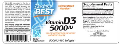 Photo of the Doctor's Best Vitamin D3 5000 IU label