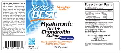Photo of the Doctor's Best Hyaluronic Acid + Chondroitin Sulfate label