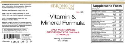Photo of the Bronson Laboratories Vitamin & Mineral Formula label