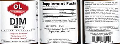 Photo of the OL Olympian Labs DIM 100 mg label