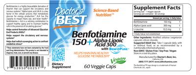 Photo of the Doctor's Best Benfotiamine 150+ Alpha-Lipoic Acid 300 label