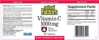 Photo of the Natural Factors Vitamin C 1000 mg Time Release label