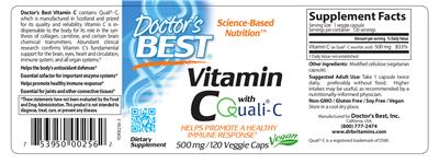 Photo of the Doctor's Best Vitamin C with Quali-C 500 mg label