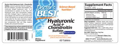 Photo of the Doctor's Best Hyaluronic Acid + Chondroitin Sulfate label