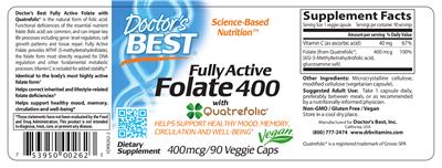 Photo of the Doctor's Best Fully Active Folate 400 With Quatrefolic 400 mcg label