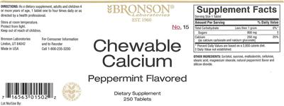 Photo of the Bronson Laboratories Chewable Calcium Peppermint Flavored label