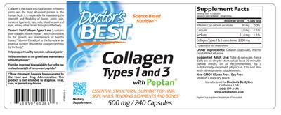 Photo of the Doctor's Best Collagen Types 1 And 3 With Peptan 500 mg label