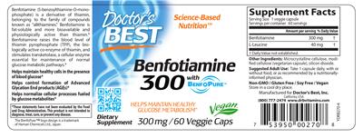 Photo of the Doctor's Best Benfotiamine 300 label
