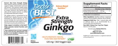Photo of the Doctor's Best Extra Strength Ginkgo 120 mg label