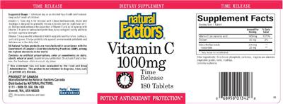 Photo of the Natural Factors Vitamin C 1000 mg Time Release label