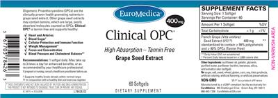 Photo of the EuroMedica Clinical OPC 400 mg label
