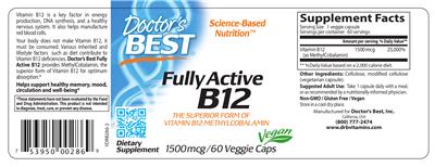 Photo of the Doctor's Best Fully Active B12 label