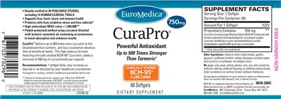 Photo of the EuroMedica CuraPro 750 mg label